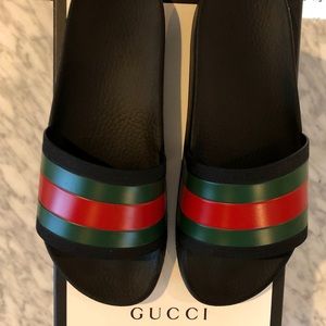 Gucci Men’s Rubber Slide Sandals, Black, Men's 8